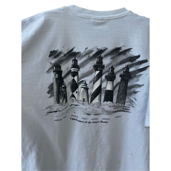 Vintage 90s Outer Banks Lighthouses Ribbed Single Stitch T-Shirt made in USA - Picture 6 of 11